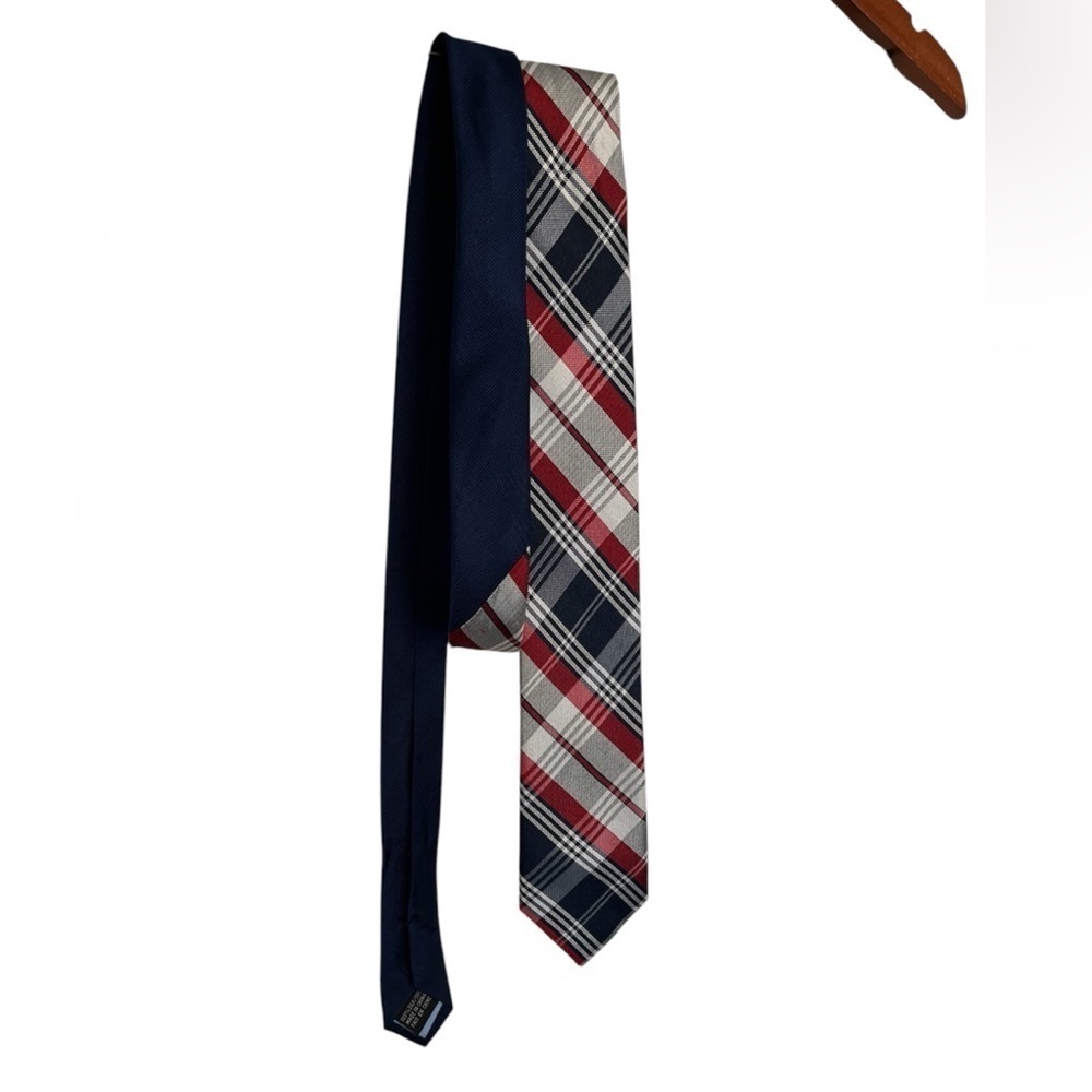 Tommy Hilfiger Plaid Red and Navy 100% silk Tie